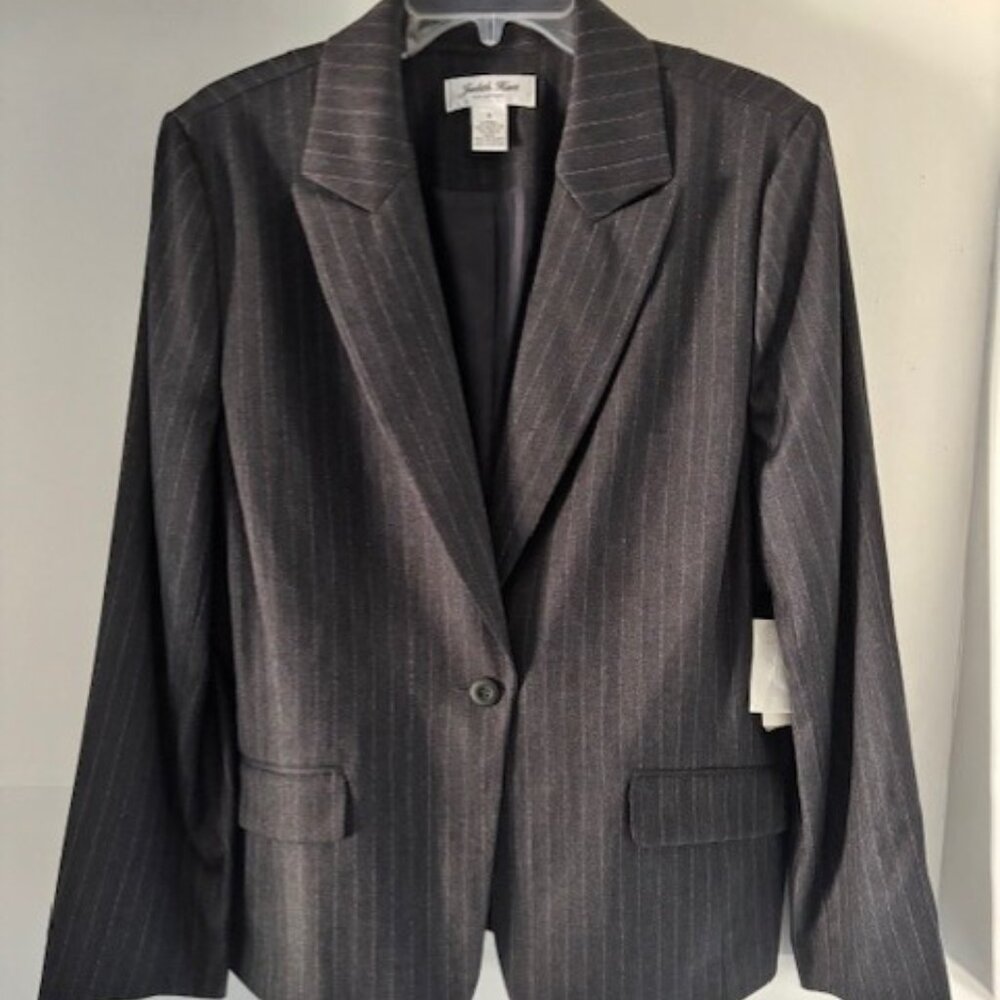 Judith Hart Collection 16 Gray White Pinstripe Blazer 1 Button Classic Timeless